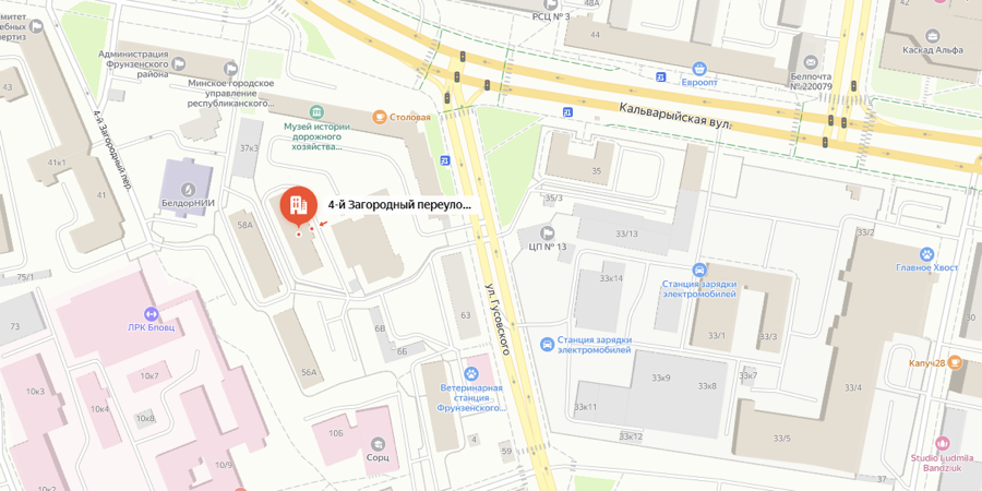 Карта проезда: 4-й Загородный переулок 58Б, Минск